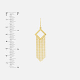 14k Gold Diamond-shaped Fringe Earring with Ruler for Width Measurement.