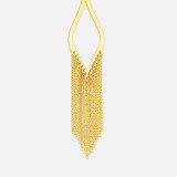 Close-up of 14k Gold Marquise Earring with Fringe Details.