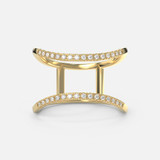 Enhance your elegance with this trendy 14k yellow gold Diamond Ring featuring two bands adorned with diamonds.