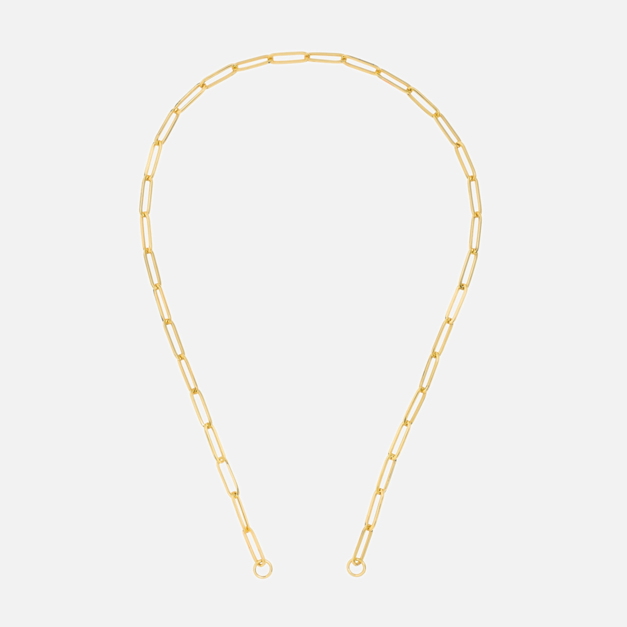 Yellow paperclip chain necklace with round jump rings.