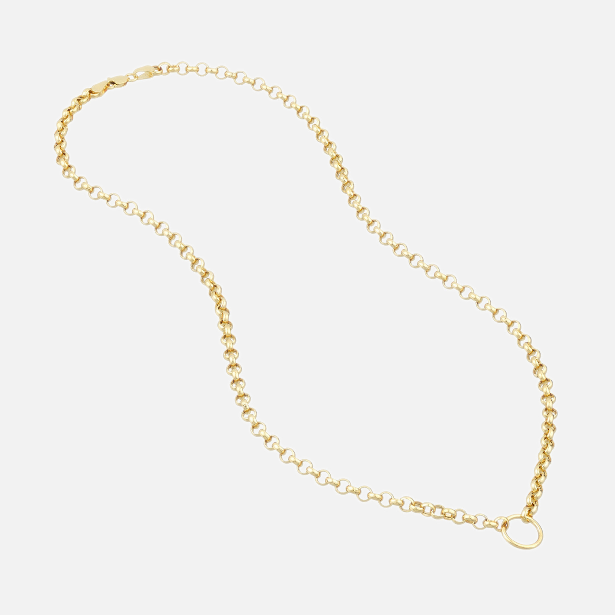 14k yellow gold rolo chain necklace with a mix of elegant hollow rolo chain links.