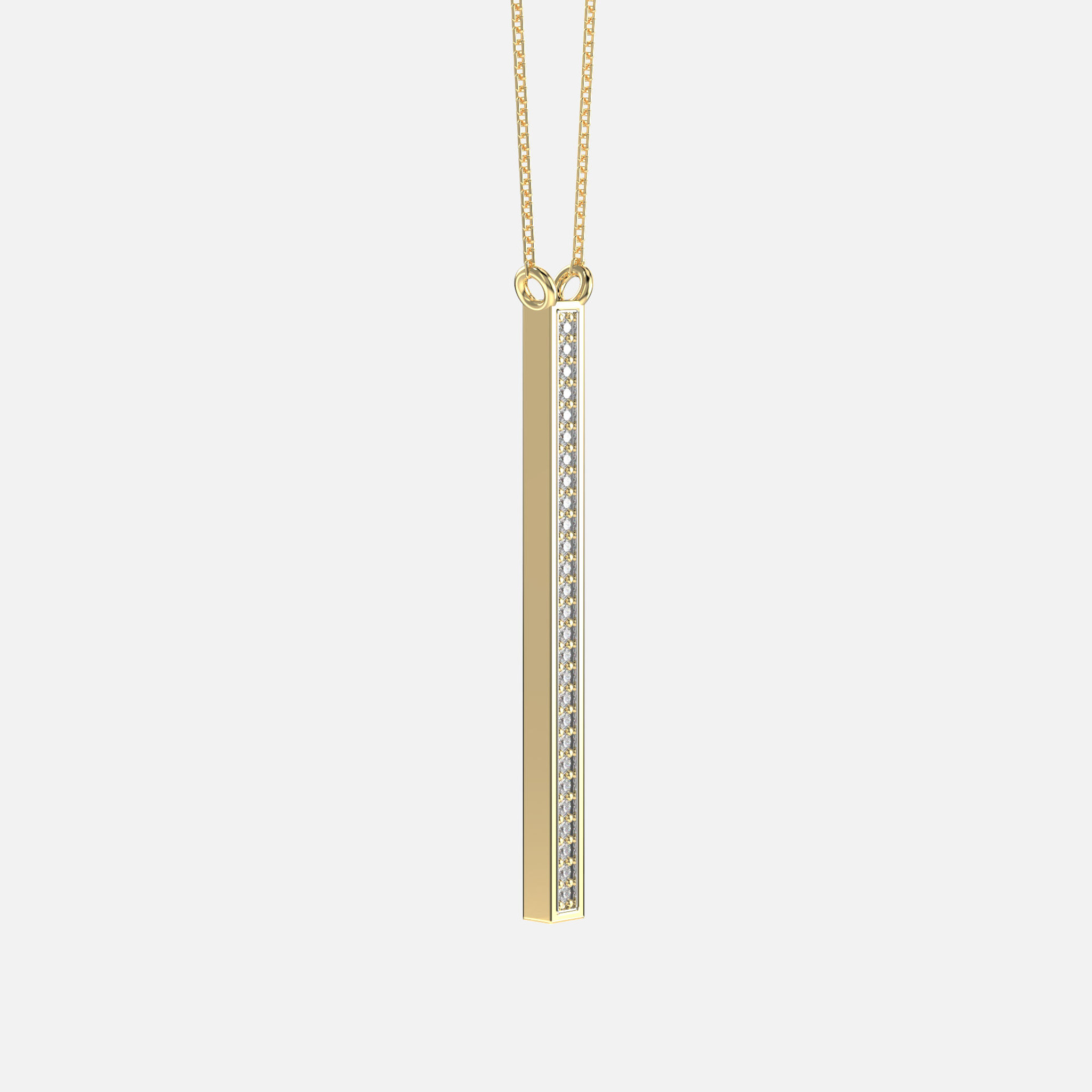 This drop bar necklace is crafted from 14k gold that's strung on a fine cable chain.