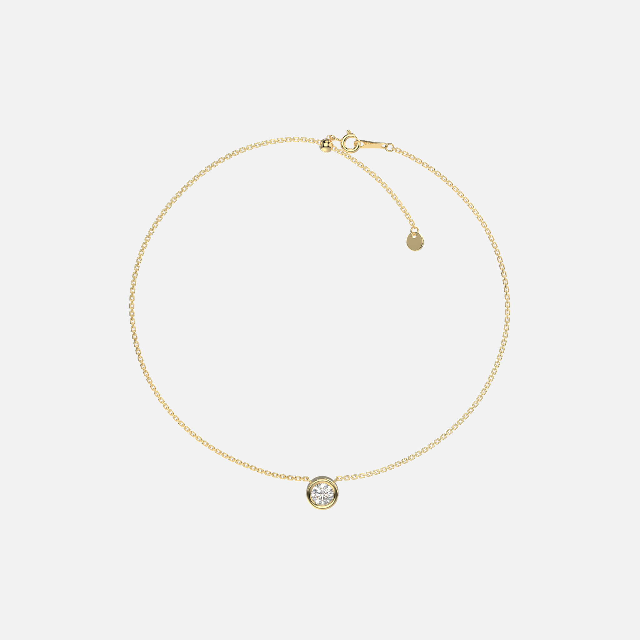 Gold Solitaire Diamond Bracelet - Handcrafted in 18k gold, this exquisite bracelet features a 0.41ct round cut diamond on a delicate cable chain.