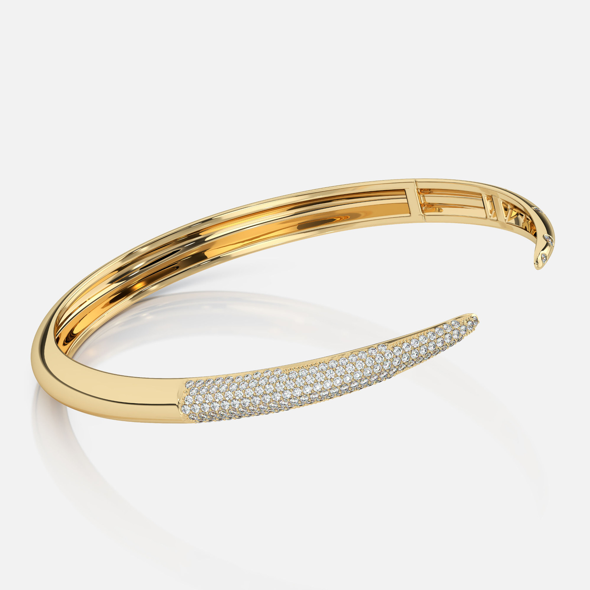 Effortless elegance: a 14k gold diamond cuff bracelet, the epitome of chic sophistication with .49ct of micro and brilliant-cut diamonds.