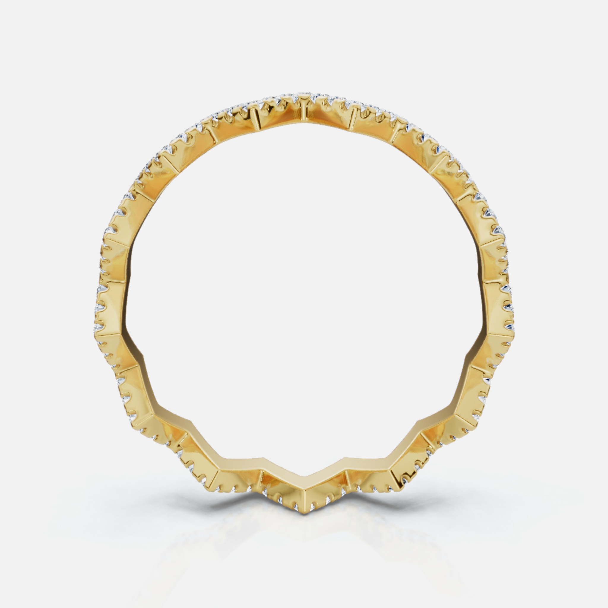 View facing the front of a 14k Gold Zig Zag Diamond Ring