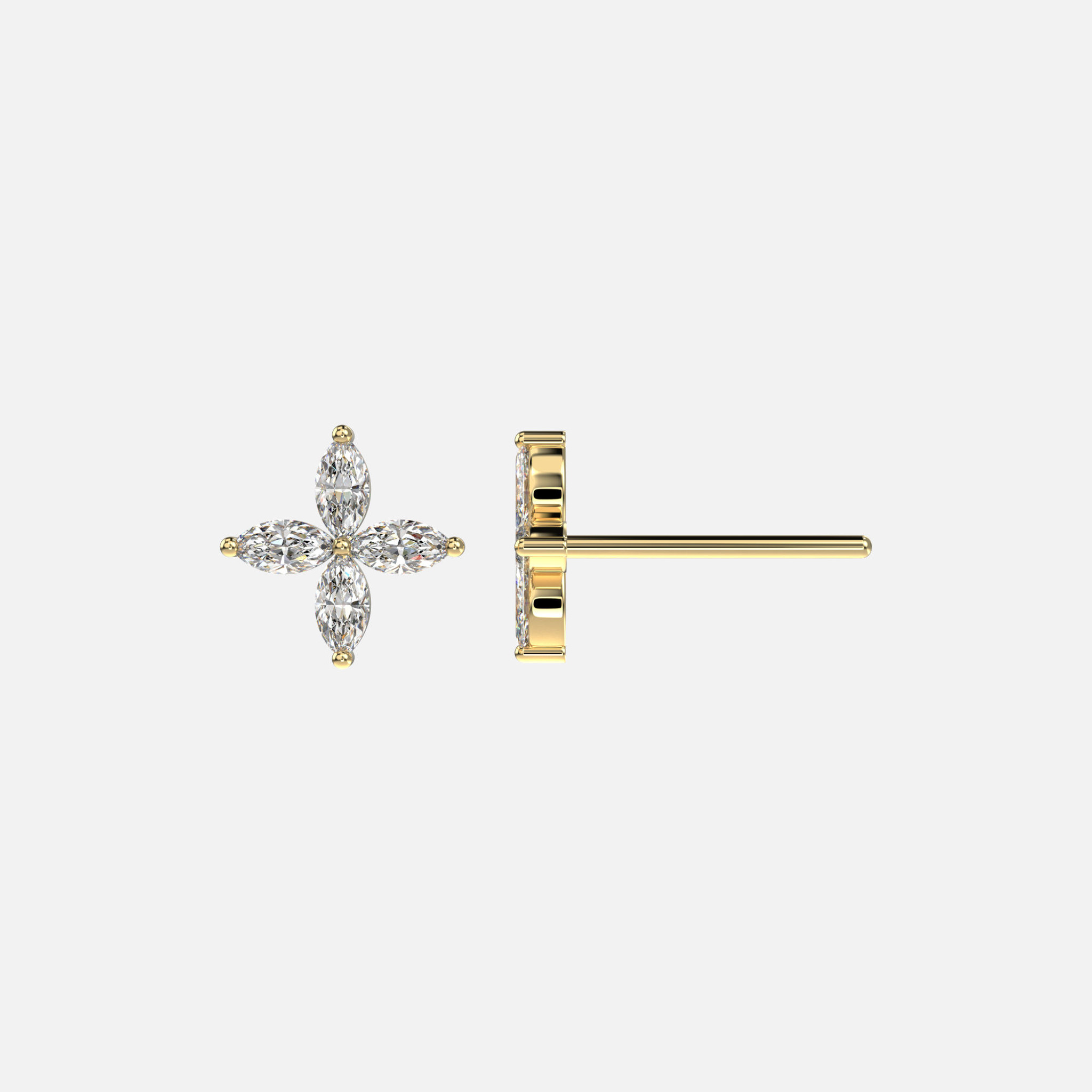 A classic Diamond Star Stud Earrings delicately crafted in 18k gold, featuring .46 ct of four white marquise diamonds in a cross silhouette.