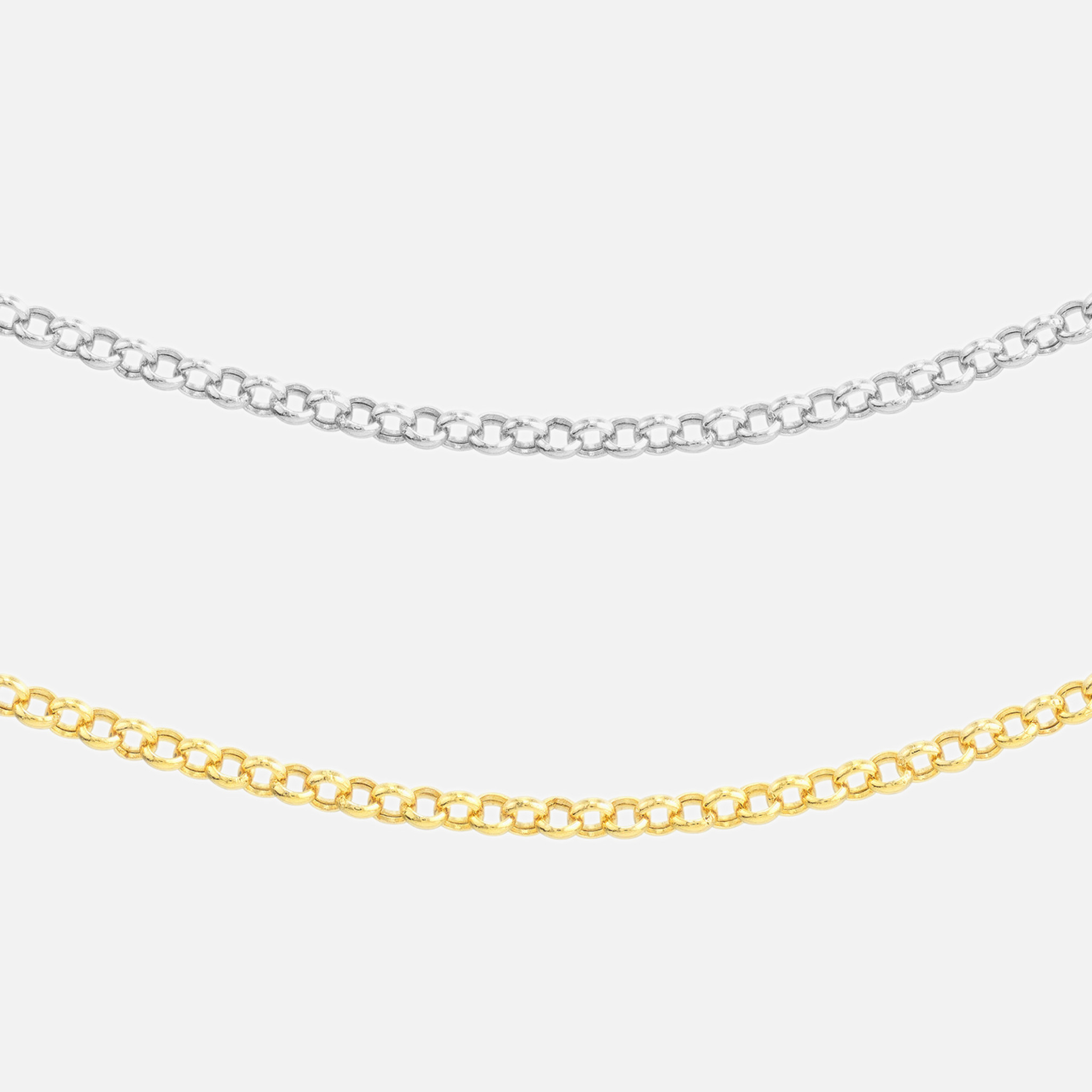 Lite rolo chain necklace in solid yellow gold and white gold, crafted in buttery 10k and 14k gold.