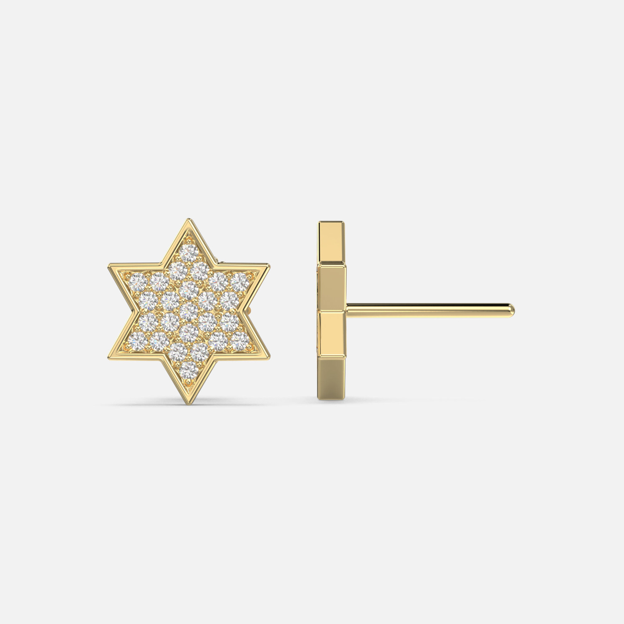 A side view of our Diamond Star of David Earrings, showcasing a one-of-a-kind Star of David design with 10mm width, adding significance and style.