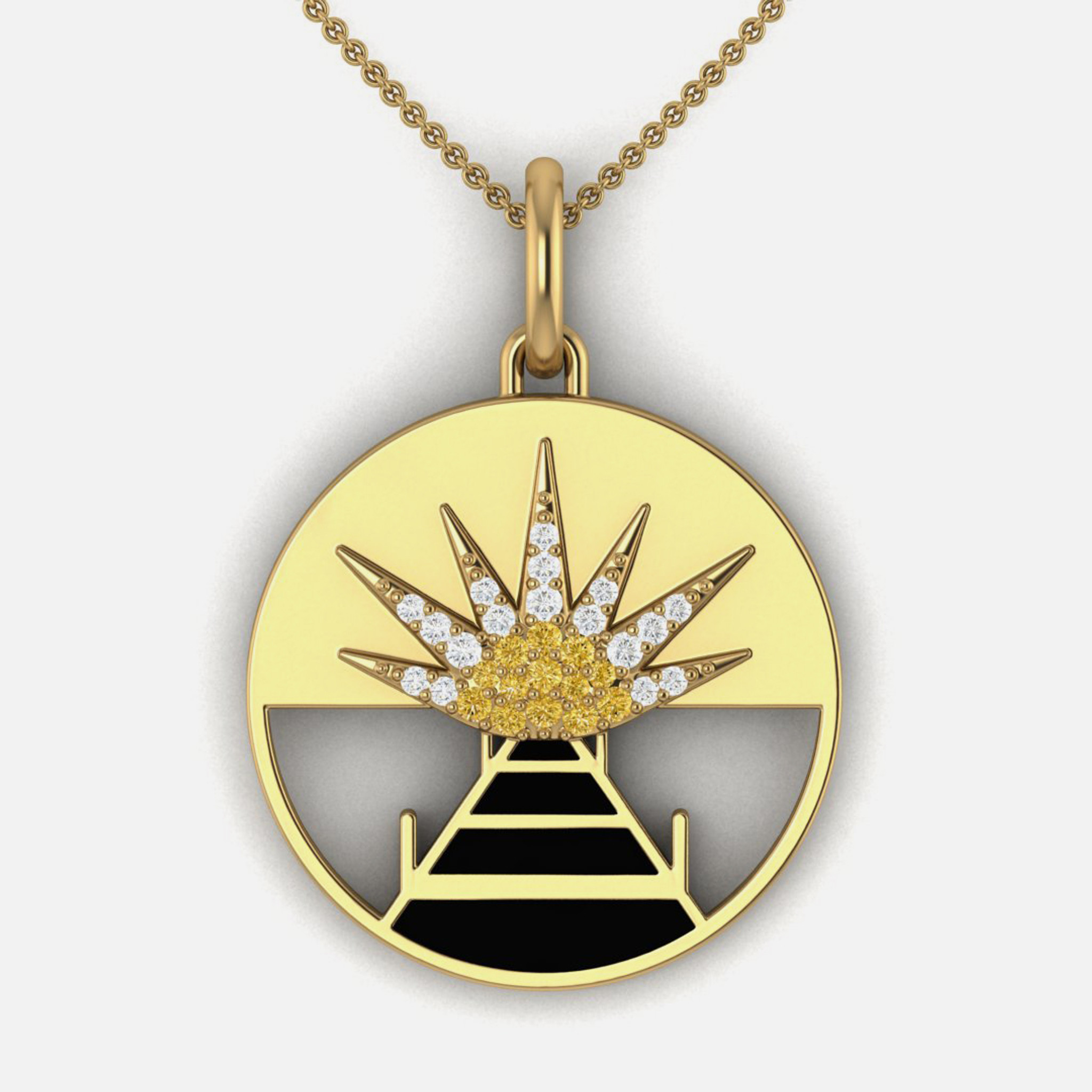 14K Gold Diamond Sunset Horizon Pendant displayed from the front