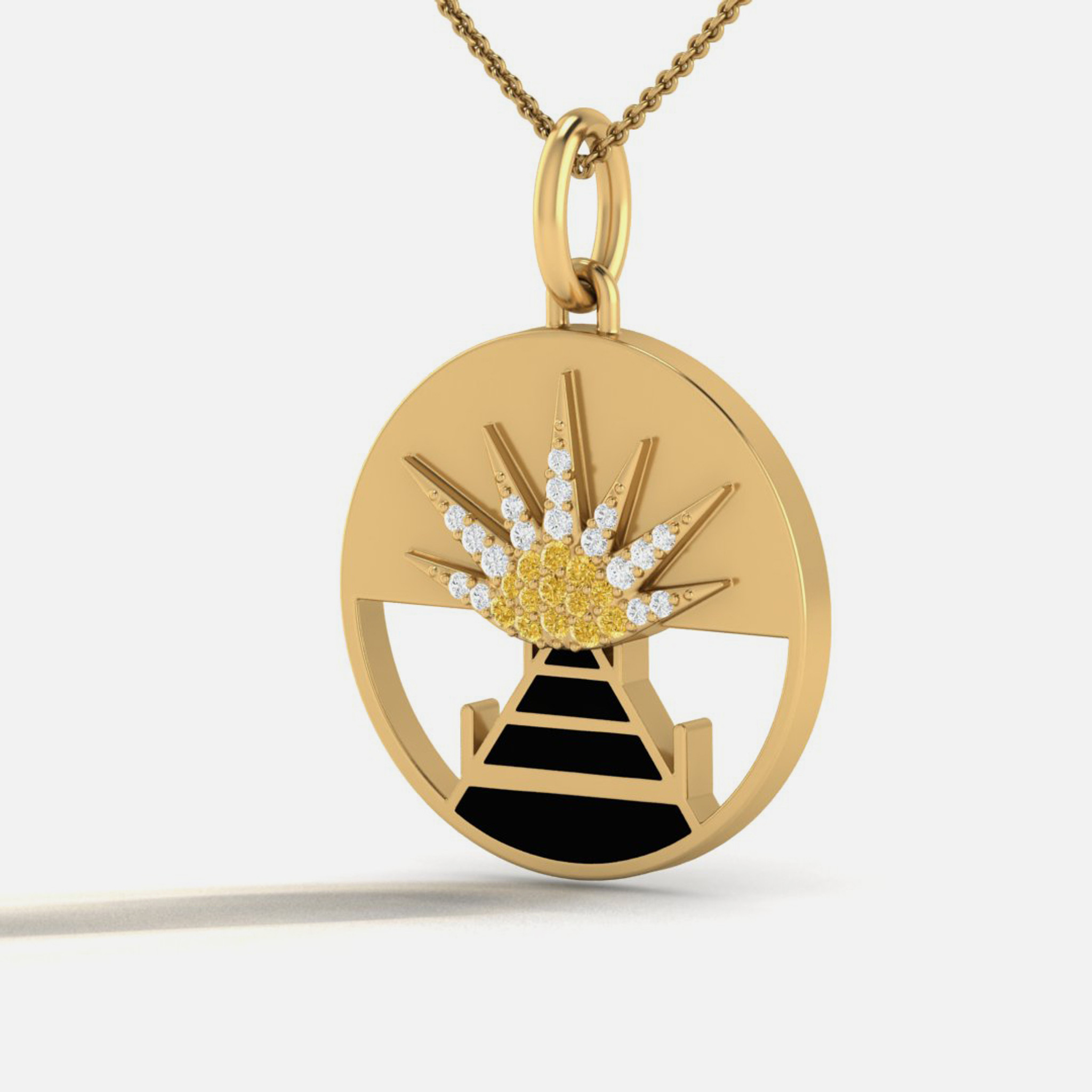 Side profile of the 14K Gold Diamond Sunset Horizon Pendant