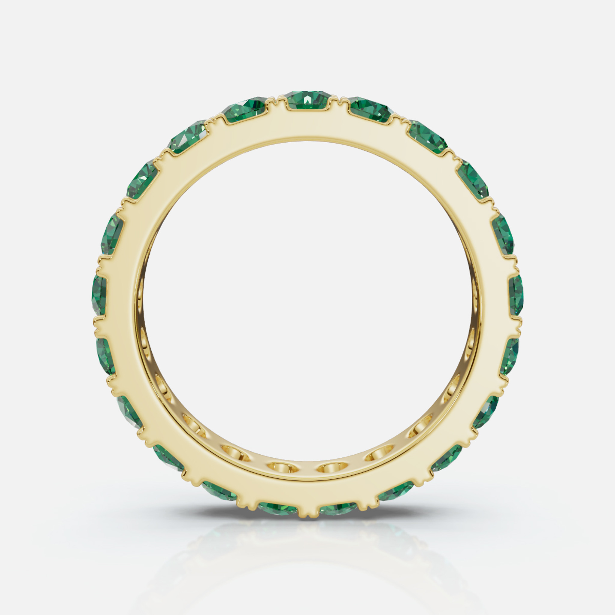 Elegant Emerald Eternity Band - Front View: Showcasing the timeless beauty of emeralds encircling the band