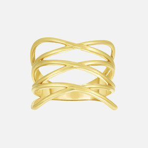 This Crisscross ring is crafted in warm and shiny 14k gold.
