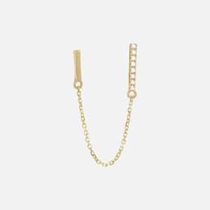 14k gold chain earrings with front and back design. Single-prong set .02 CTW diamond bar on fine cable chain.