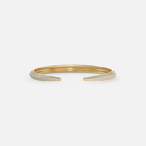 Gold Cuff Bangle Bracelet cast in yellow gold, adorned with .98ct of shimmering micro white diamonds.