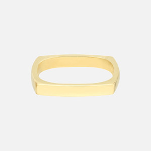 Close-up of Gold Square Ring: Cast in sleek and shiny 14k gold.