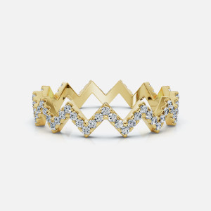 A Zig Zag Diamond Ring: Cut from 14k gold, adorned with brilliant cut white diamonds.