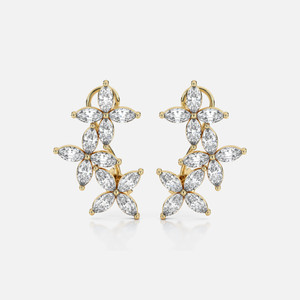 Exquisite Diamond Ear Crawler Earrings crafted from 18k gold, these earrings beautifully showcase the flocked arrangement of marquise diamonds.