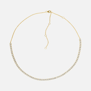 A stunning diamond tennis chain necklace in sleek white gold, featuring an extendable cable chain with .92 carats of brilliant cut white diamonds.