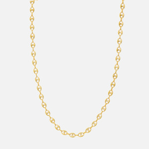 A Puffed mariner chain necklace in 14k yellow gold, featuring interlocking chunky 4.7mm oval links with light-winking bars.