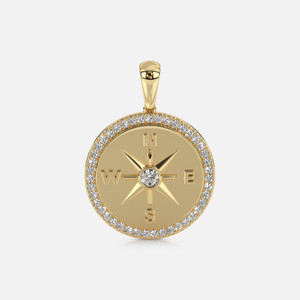 This 14k Gold Compass Rose Pendant, measuring 18+2", features 0.25ct of diamonds for a touch of elegance.