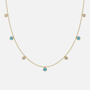 A front view of our Turquoise and Diamond Necklace blending tradition and sophistication with turquoise gemstones (0.32 ct) and diamonds (0.11 ct).