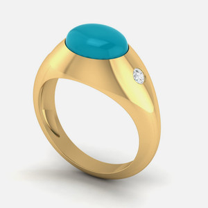 Elegant 14k Gold Turquoise Ring - 3D Profile View