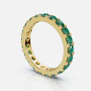 Elegant Emerald Eternity Band - Side View: Capturing the graceful profile and luxurious allure from the side.