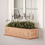 Framed Cottage Cedar Window Box w/ Cleat mounted under a window planted with lavender Framed Cottage Cedar Window Box w/ Cleat mounted under a window planted with lavender