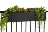 Black Modern Railing Planter on black metal fence