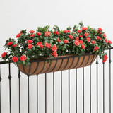 English Garden Railing Basket on wrought iron fence
