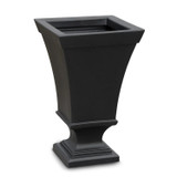 Ventura Tall Urn Planter, a sleek black outdoor garden planter with a square top and tapered body on a sturdy base.