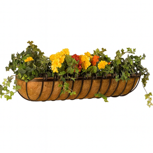 Scroll Window Basket on white background with orange and red flowers Scroll Window Basket on white background with orange and red flowers