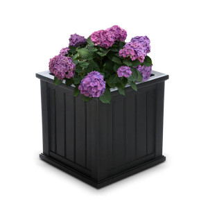 20" Black Square Promenade Planter with white background