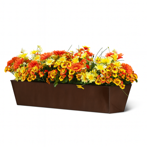 Oil Rubbed Galvanized Liner with orange and purple flowers on white background