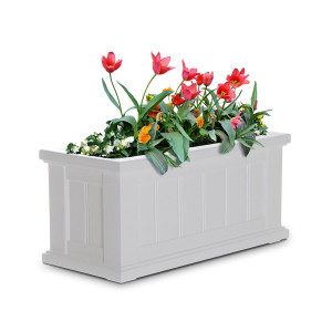 Promenade Patio Planter in white with tulips on white background Promenade Patio Planter in white with tulips on white background