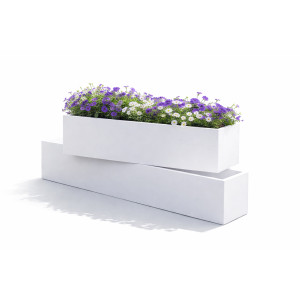 Stack of 2 PVC planters with top planter planted with purple and white flowers