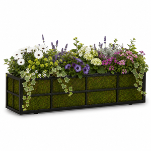 Preserved Moss Roll in Simple Elegance window box with flowers on white background