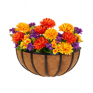 Wall Basket with Coco Liner with orange and yellow flowers Wall Basket with Coco Liner with orange and yellow flowers