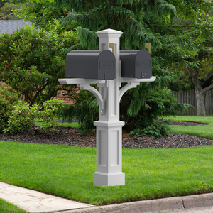 Presidential Double Mail Post in white installed on lawn Presidential Double Mail Post in white installed on lawn
