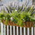 English Garden Railing Basket on white wood fence