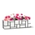 Mondrian Window Box, modern geometric flower planter with white and black design containing pink and purple flowering plants.