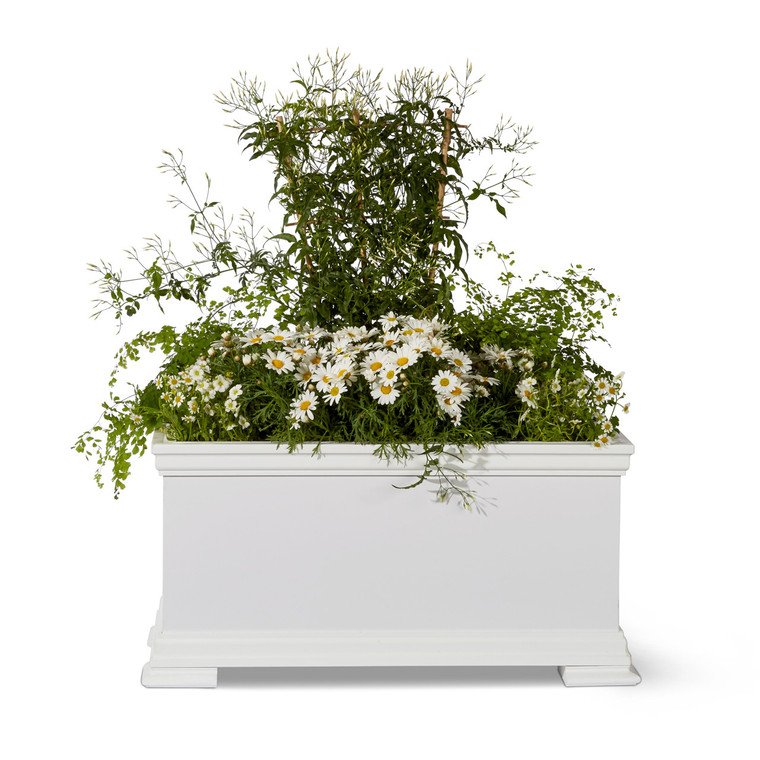 Laguna Footed Deck Planter with white flowers