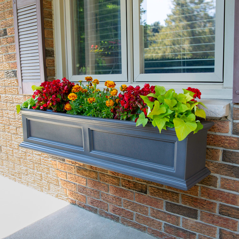 Prestige Gray window box on a brick home mounted under a window