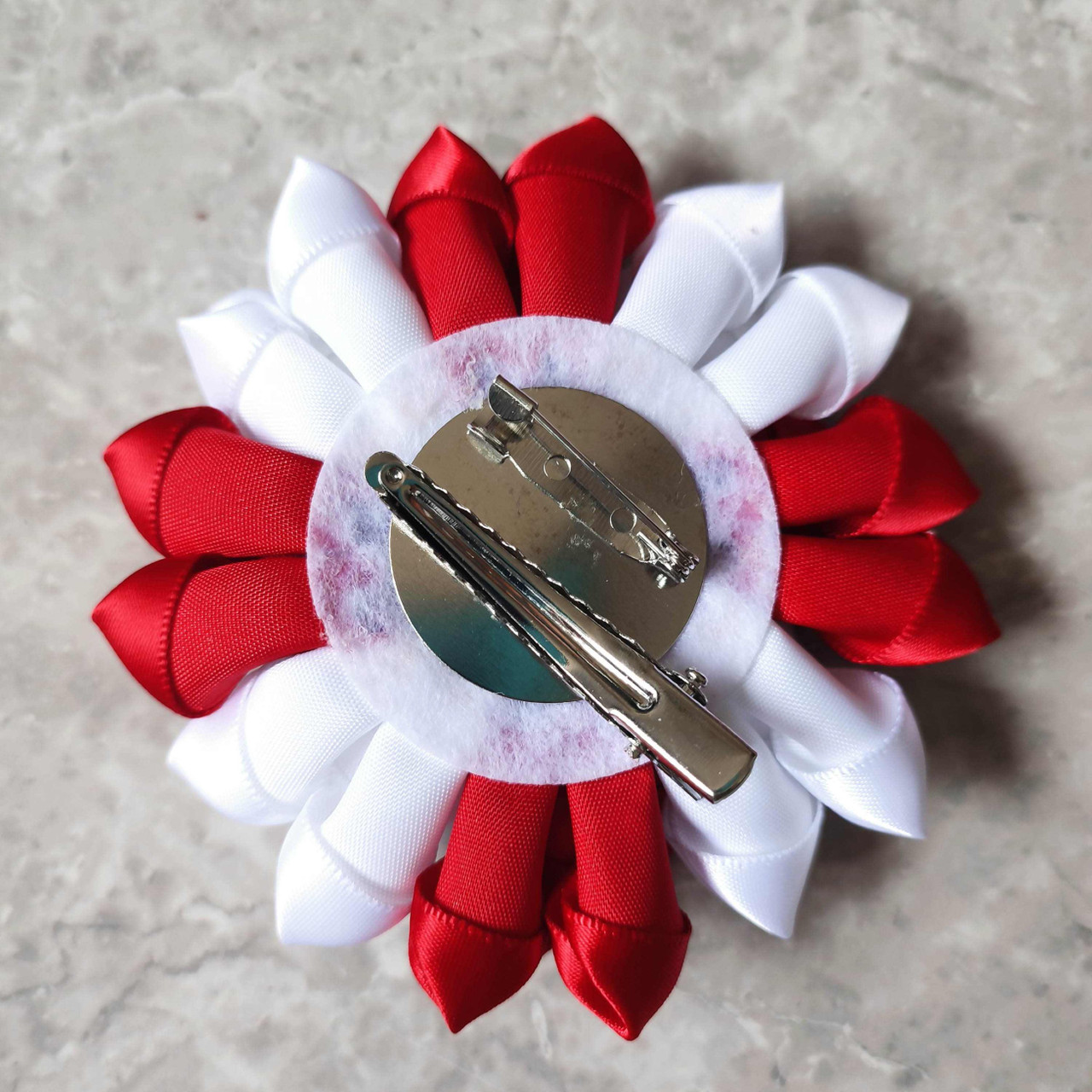 Red and White Ribbon Flower Pin – Rosa's Greek Boutique, Inc.