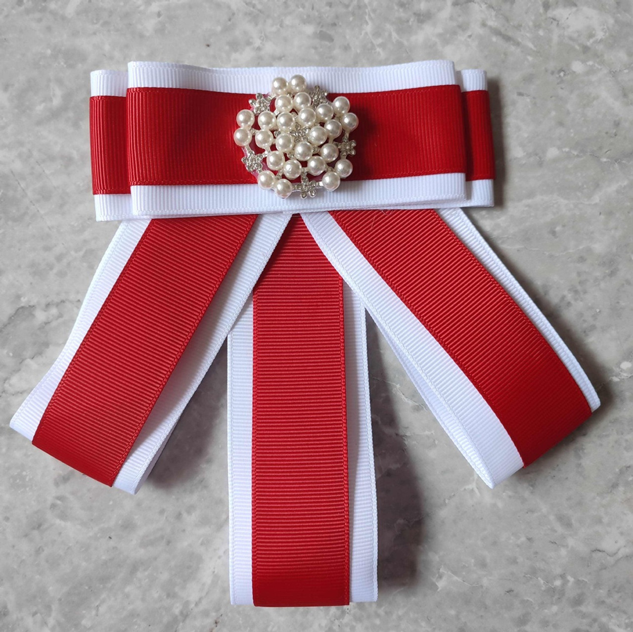 Red & White Flower ribbon Pin