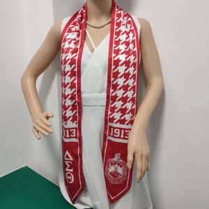 Delta Sigma Theta Houndstooth Stole - Red trim
