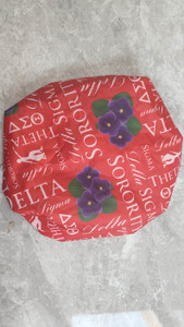 Delta Sigma Theta Shower Cap - Satin Lined red script pattern Delta Sigma Theta Shower Cap - Satin Lined red script pattern