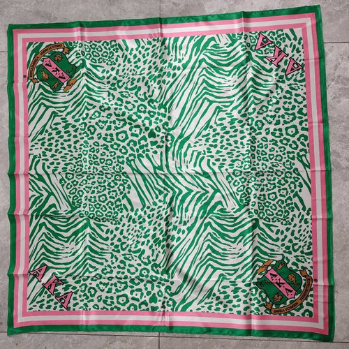 Alpha Kappa Alpha Scarf - Animal print white w/ green