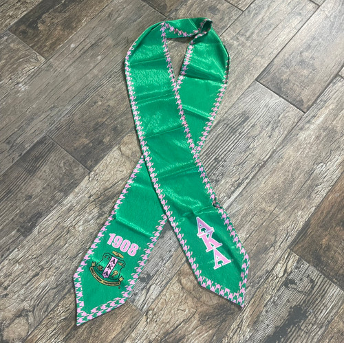 Alpha Kappa Alpha Houndstooth Stole -green  w/ houndstooth  trim