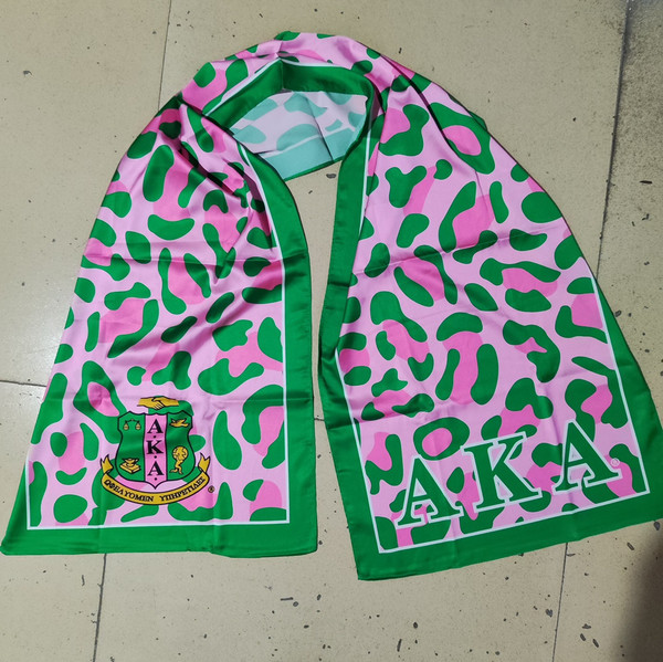 Alpha Kappa Alpha Scarf - Leopard pink/green trim oblong